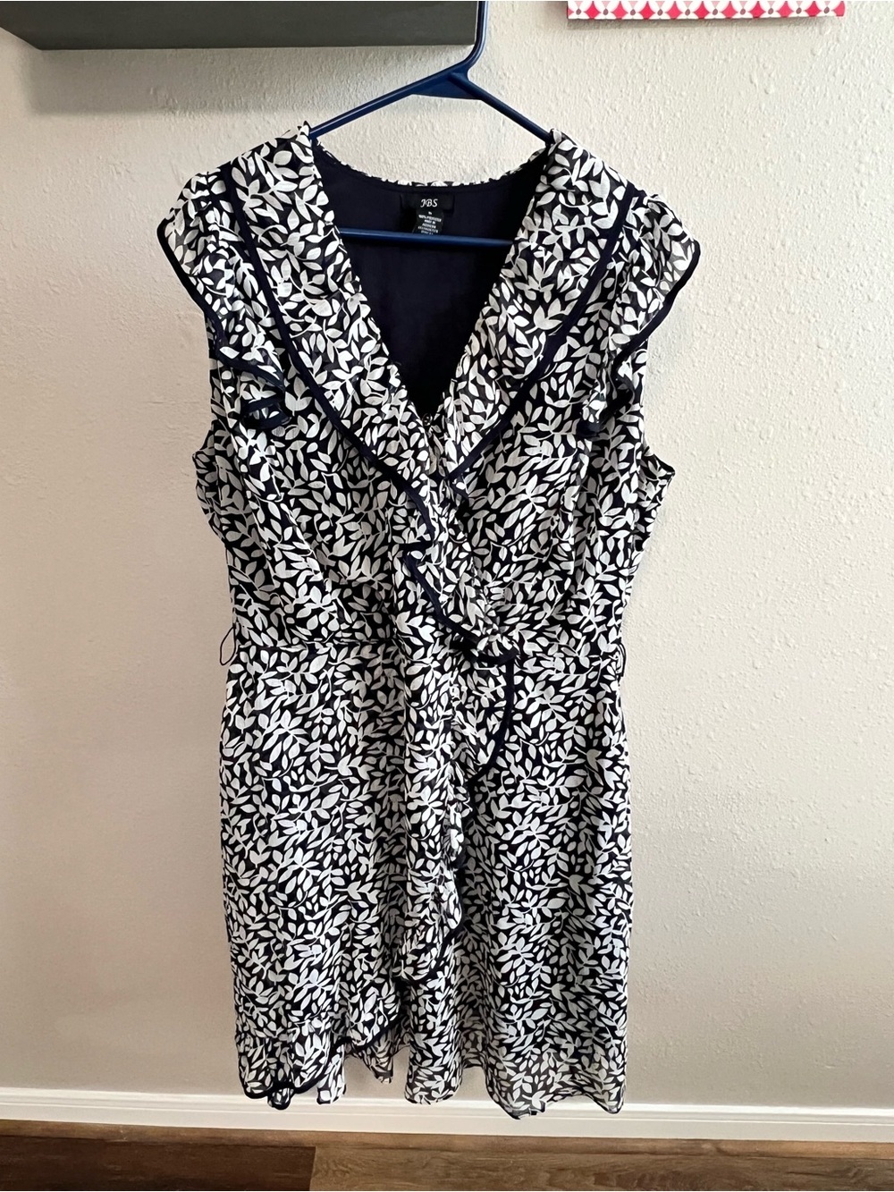 JBS Navy White Floral Ruffle Chiffon Dress Size 16 Lined Cottagecore